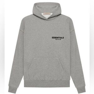 Essentials Fear of God Dark Oatmeal Hoodie with Black Lettering, Medium